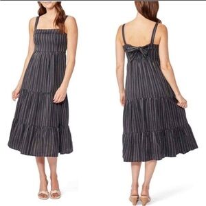 PAIGE Black striped Santibel Tiered midi sundress size M